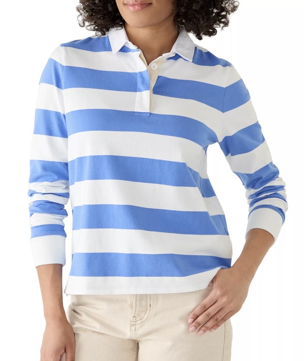 Vineyard Vines Heritage Blue Cotton Striped Long Sleeve Rugby Shirt Womens S
